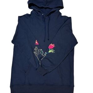 Blue Hoodie NWT with Floral Sleeve Design
